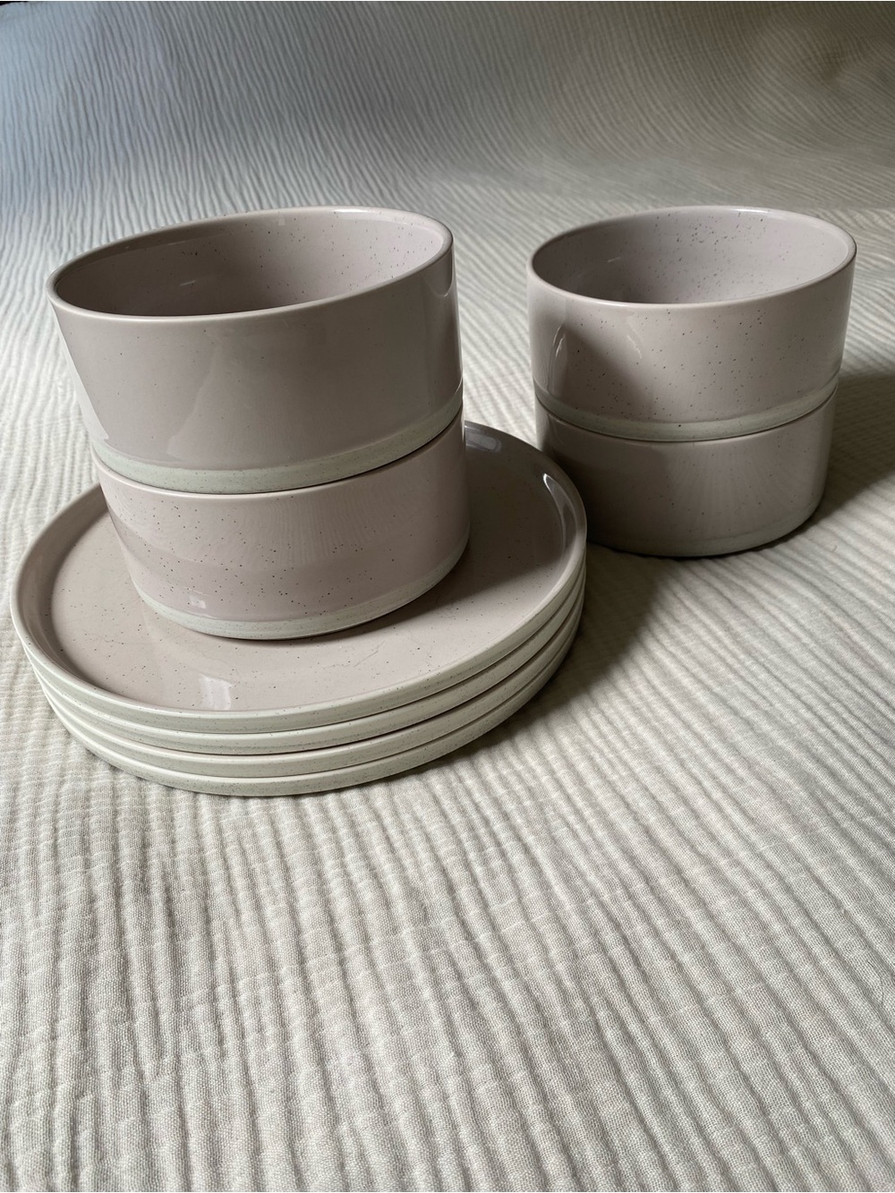 Our Place Speckled Faint Lavender Stackable Ceramic Bowls & Plates Set of 8